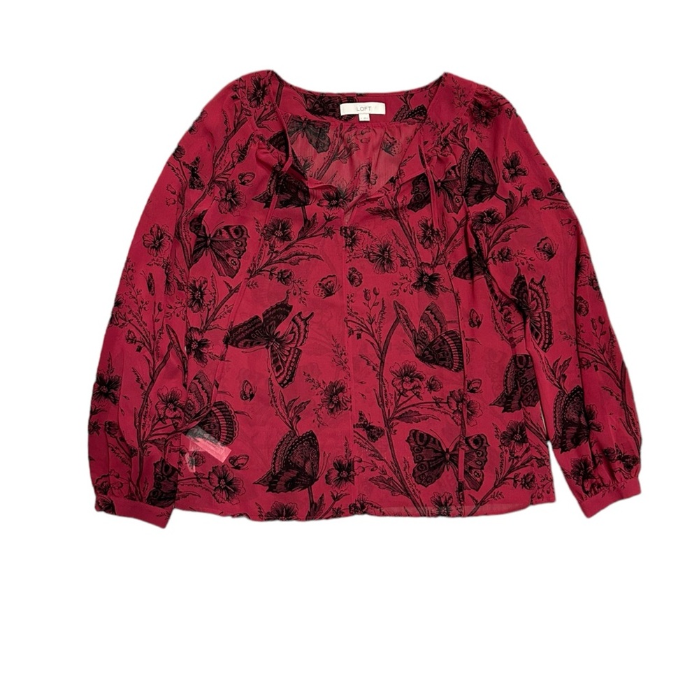 Loft butterfly lightweight blouse size small red wine 
Floral black design